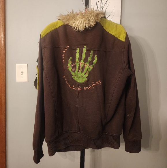 BIG SHOT  Zippered Heavy Jacket Boys Large  Faux Fur Lined Brown Embroidered - Picture 2 of 11